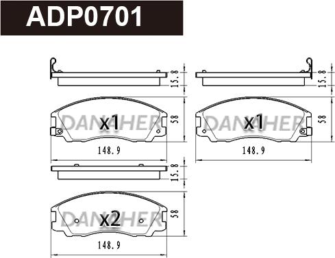 Danaher ADP0701 - Тормозные колодки, дисковые, комплект autospares.lv