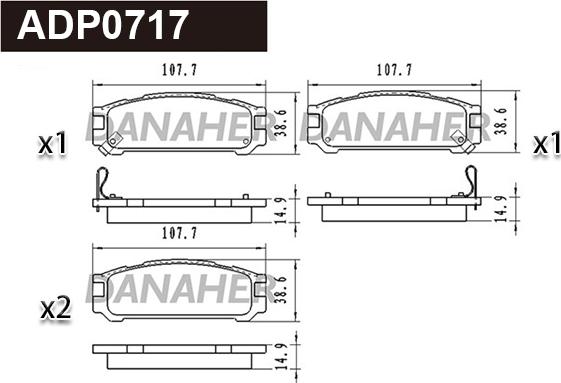 Danaher ADP0717 - Тормозные колодки, дисковые, комплект autospares.lv