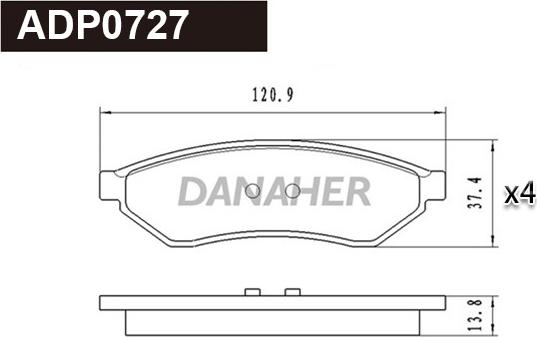 Danaher ADP0727 - Тормозные колодки, дисковые, комплект autospares.lv