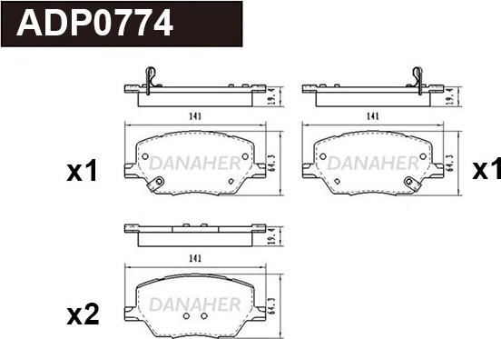 Danaher ADP0774 - Тормозные колодки, дисковые, комплект autospares.lv