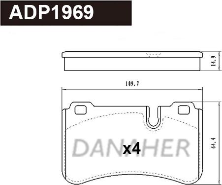 Danaher ADP1969 - Тормозные колодки, дисковые, комплект autospares.lv