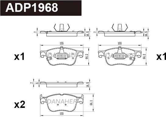 Danaher ADP1968 - Тормозные колодки, дисковые, комплект autospares.lv