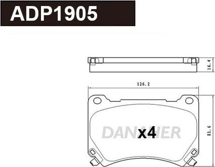 Danaher ADP1905 - Тормозные колодки, дисковые, комплект autospares.lv