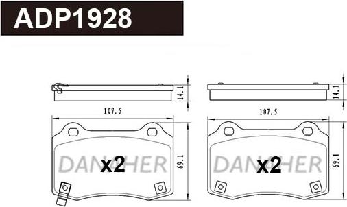 Danaher ADP1928 - Тормозные колодки, дисковые, комплект autospares.lv