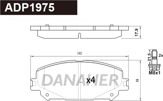 Danaher ADP1975 - Тормозные колодки, дисковые, комплект autospares.lv