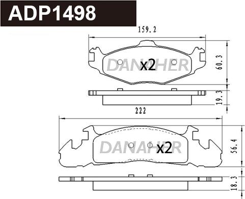 Danaher ADP1498 - Тормозные колодки, дисковые, комплект autospares.lv