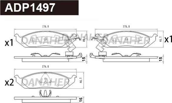 Danaher ADP1497 - Тормозные колодки, дисковые, комплект autospares.lv