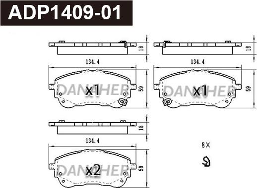 Danaher ADP1409-01 - Тормозные колодки, дисковые, комплект autospares.lv