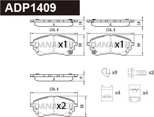 Danaher ADP1409 - Тормозные колодки, дисковые, комплект autospares.lv