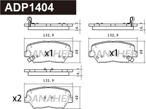 Danaher ADP1404 - Тормозные колодки, дисковые, комплект autospares.lv