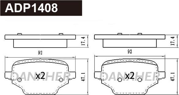 Danaher ADP1408 - Тормозные колодки, дисковые, комплект autospares.lv