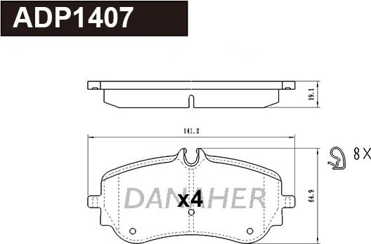 Danaher ADP1407 - Тормозные колодки, дисковые, комплект autospares.lv