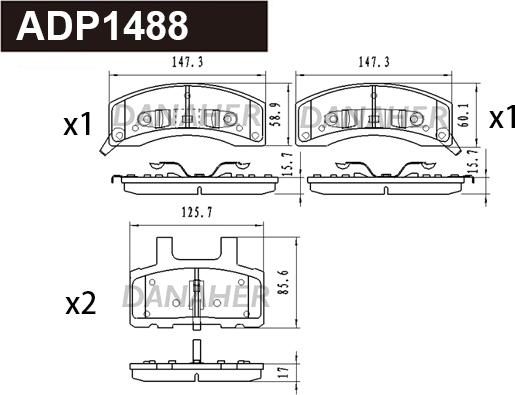 Danaher ADP1488 - Тормозные колодки, дисковые, комплект autospares.lv