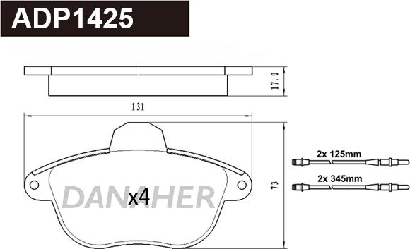 Danaher ADP1425 - Тормозные колодки, дисковые, комплект autospares.lv