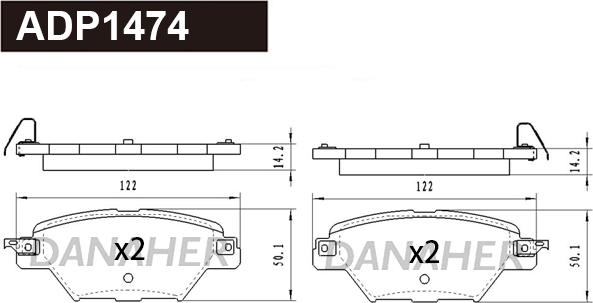 Danaher ADP1474 - Тормозные колодки, дисковые, комплект autospares.lv