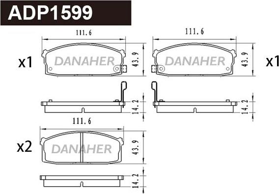 Danaher ADP1599 - Тормозные колодки, дисковые, комплект autospares.lv