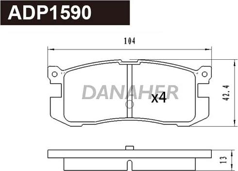 Danaher ADP1590 - Тормозные колодки, дисковые, комплект autospares.lv