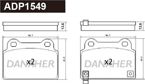 Danaher ADP1549 - Тормозные колодки, дисковые, комплект autospares.lv