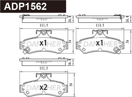 Danaher ADP1562 - Тормозные колодки, дисковые, комплект autospares.lv