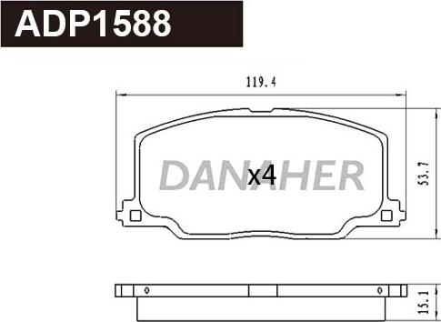 Danaher ADP1588 - Тормозные колодки, дисковые, комплект autospares.lv