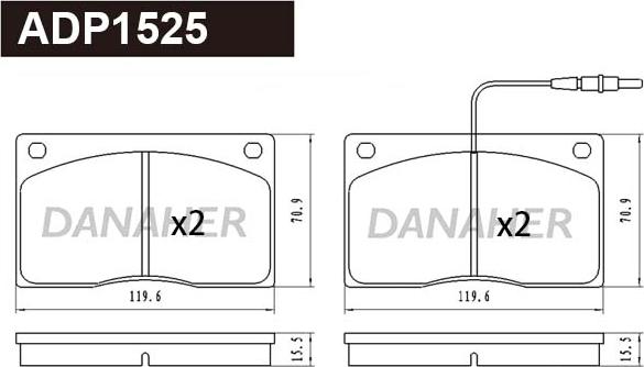 Danaher ADP1525 - Тормозные колодки, дисковые, комплект autospares.lv