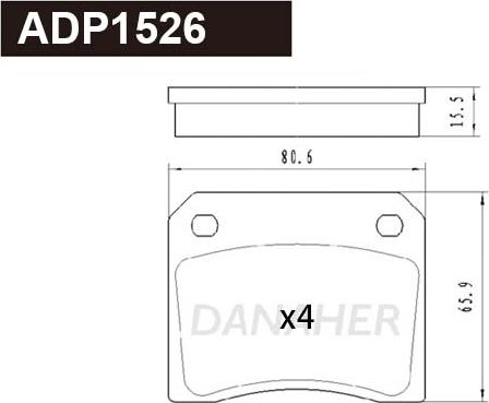 Danaher ADP1526 - Тормозные колодки, дисковые, комплект autospares.lv