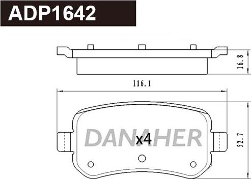 Danaher ADP1642 - Тормозные колодки, дисковые, комплект autospares.lv