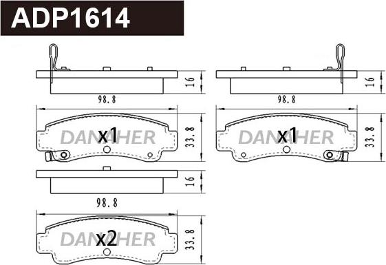 Danaher ADP1614 - Тормозные колодки, дисковые, комплект autospares.lv