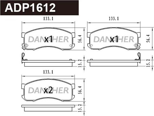 Danaher ADP1612 - Тормозные колодки, дисковые, комплект autospares.lv