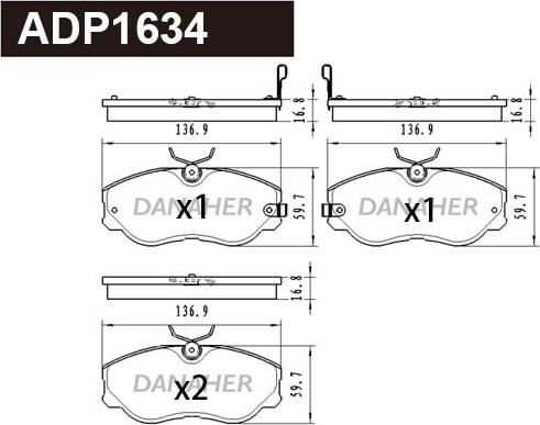 Danaher ADP1634 - Тормозные колодки, дисковые, комплект autospares.lv