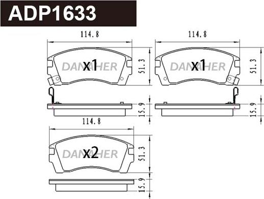 Danaher ADP1633 - Тормозные колодки, дисковые, комплект autospares.lv