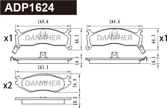 Danaher ADP1624 - Тормозные колодки, дисковые, комплект autospares.lv
