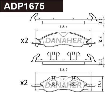 Danaher ADP1675 - Тормозные колодки, дисковые, комплект autospares.lv