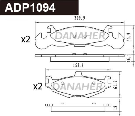 Danaher ADP1094 - Тормозные колодки, дисковые, комплект autospares.lv