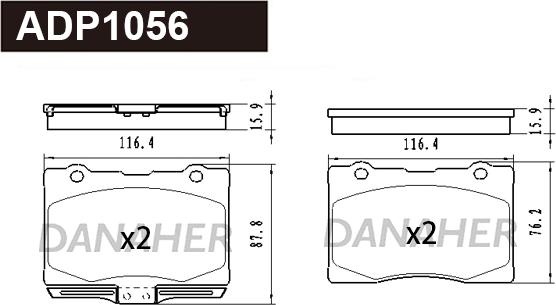 Danaher ADP1056 - Тормозные колодки, дисковые, комплект autospares.lv