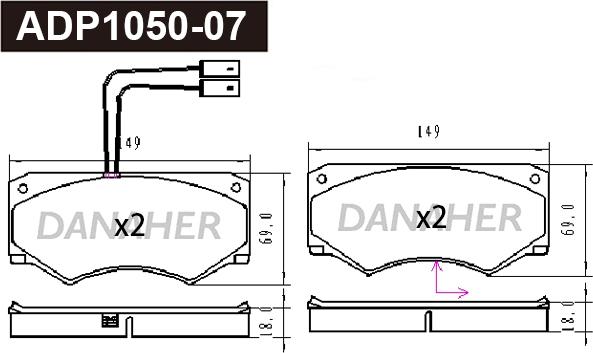 Danaher ADP1050-07 - Тормозные колодки, дисковые, комплект autospares.lv