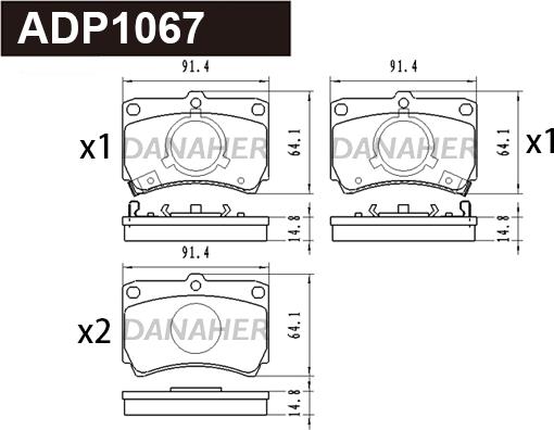 Danaher ADP1067 - Тормозные колодки, дисковые, комплект autospares.lv