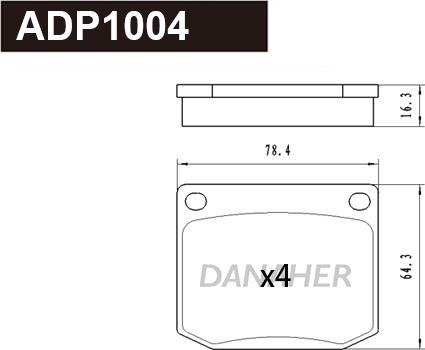 Danaher ADP1004 - Тормозные колодки, дисковые, комплект autospares.lv