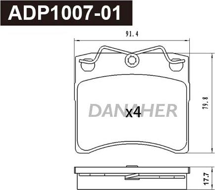 Danaher ADP1007-01 - Тормозные колодки, дисковые, комплект autospares.lv