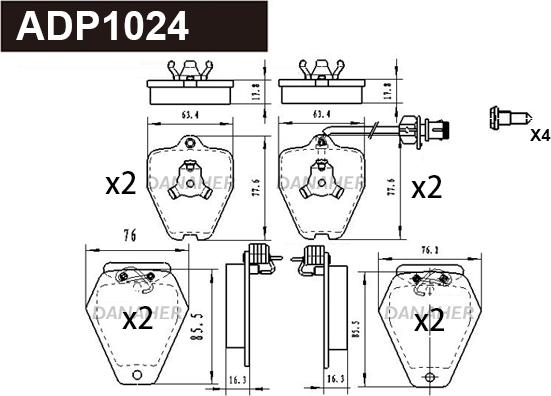 Danaher ADP1024 - Тормозные колодки, дисковые, комплект autospares.lv