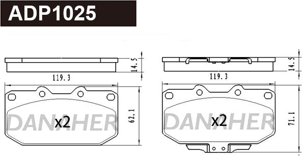 Danaher ADP1025 - Тормозные колодки, дисковые, комплект autospares.lv