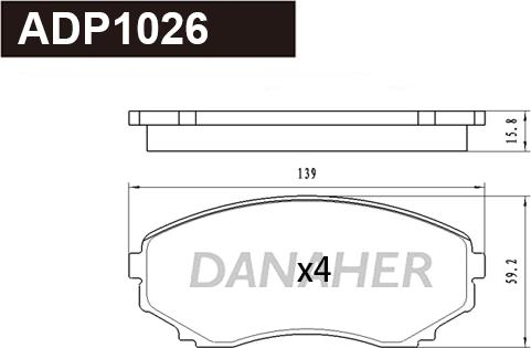 Danaher ADP1026 - Тормозные колодки, дисковые, комплект autospares.lv