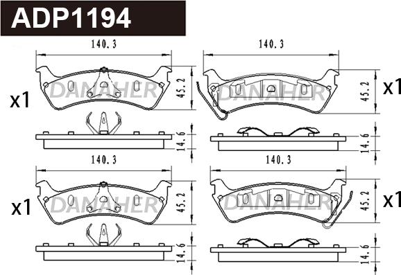 Danaher ADP1194 - Тормозные колодки, дисковые, комплект autospares.lv