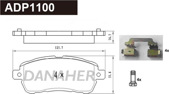 Danaher ADP1100 - Тормозные колодки, дисковые, комплект autospares.lv