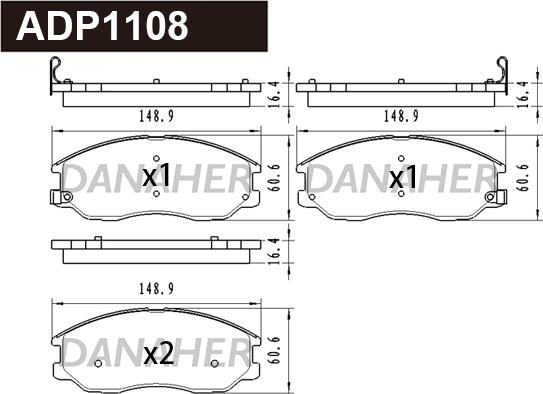 Danaher ADP1108 - Тормозные колодки, дисковые, комплект autospares.lv