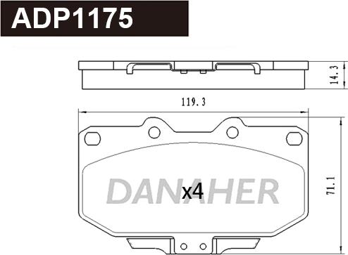 Danaher ADP1175 - Тормозные колодки, дисковые, комплект autospares.lv