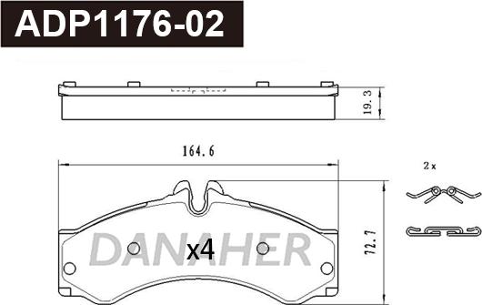 Danaher ADP1176-02 - Тормозные колодки, дисковые, комплект autospares.lv