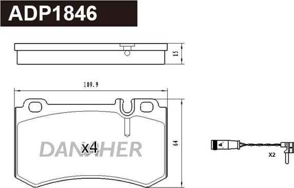 Danaher ADP1846 - Тормозные колодки, дисковые, комплект autospares.lv