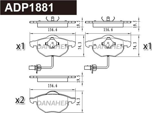 Danaher ADP1881 - Тормозные колодки, дисковые, комплект autospares.lv