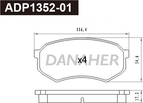 Danaher ADP1352-01 - Тормозные колодки, дисковые, комплект autospares.lv